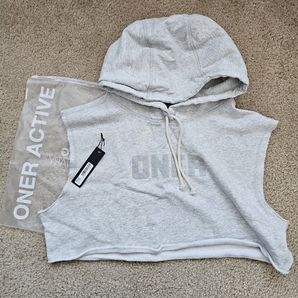 Oner Active raw lounge sleeveless cropped hoodie light gray marl medium